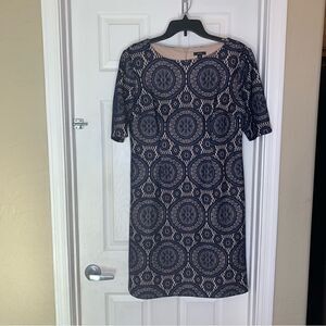 R&K Dress Navy Blue with Nude Underlay Size 14